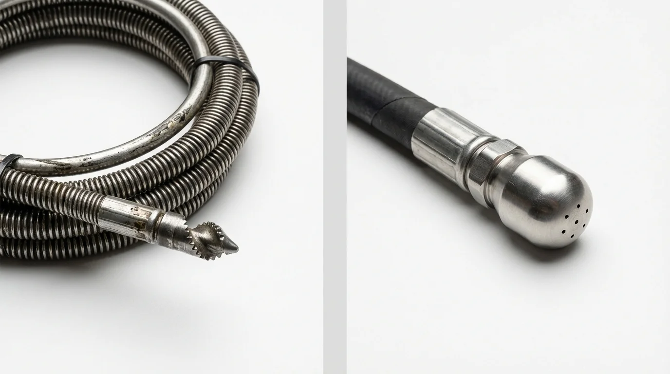 Drain snake cable and hydro jetting nozzle used for drain cleaning in Benson, AZ