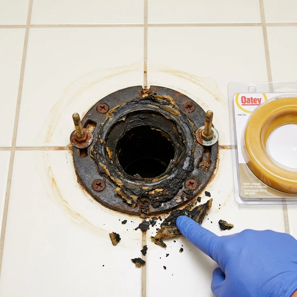 Failed wax ring showing water seepage at the base of a toilet in a Benson, AZ home