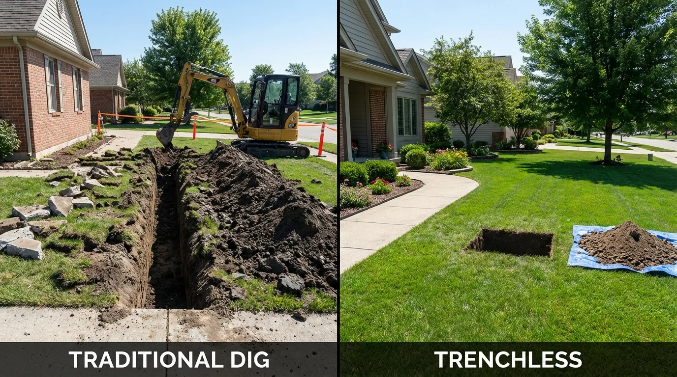 Trenchless sewer repair with minimal yard damage versus traditional excavation in Benson, AZ